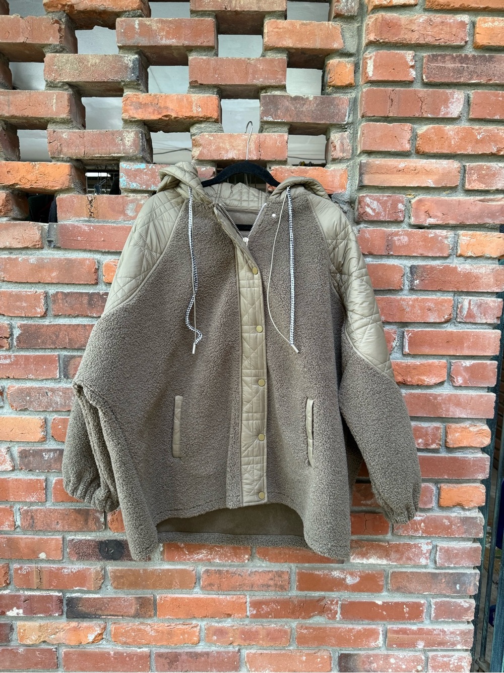 Taupe Teddy Sherpa Jacket with Quilted Accents